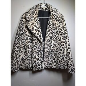 LOVE TOKEN Women's Leopard Print Faux Fur manganic Coat Size M EUC‎